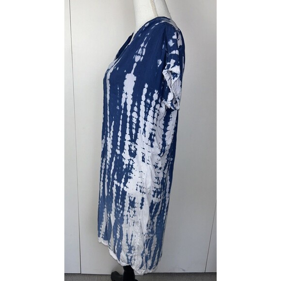 Sweet Magnolia Sz S Ombre Tie Dye V-Neck Short Sleeve Shift Shirt Dress Blue - Picture 3 of 6